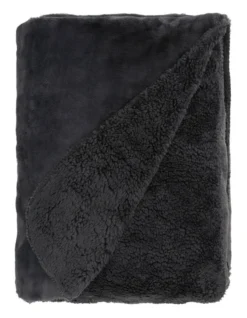 Heritage Reversible Sherpa Blanket Charcoal -Home Bedding Shop 749223640 749223190 3 1 720x928