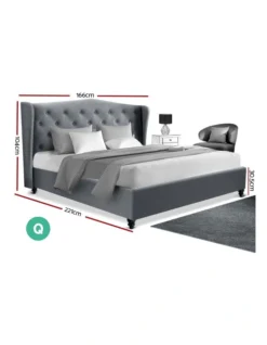 Queen Size Wooden Upholstered Bed Frame Headborad Grey -Home Bedding Shop 795723940 2 720x928
