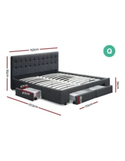 Queen Size Fabric Bed Frame Headboard With Drawers Charcoal 9 Queen Size Fabric Bed Frame Headboard With Drawers Charcoal -Home Bedding Shop 795732400 2 720x928