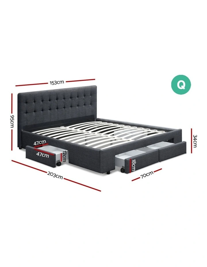 Queen Size Fabric Bed Frame Headboard With Drawers Charcoal 4 Queen Size Fabric Bed Frame Headboard With Drawers Charcoal - Image 2