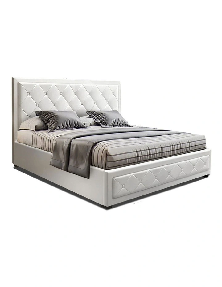 TIYO Queen Size Gas Lift Bed Frame Base With Storage Mattress White Leather 3 TIYO Queen Size Gas Lift Bed Frame Base With Storage Mattress White Leather