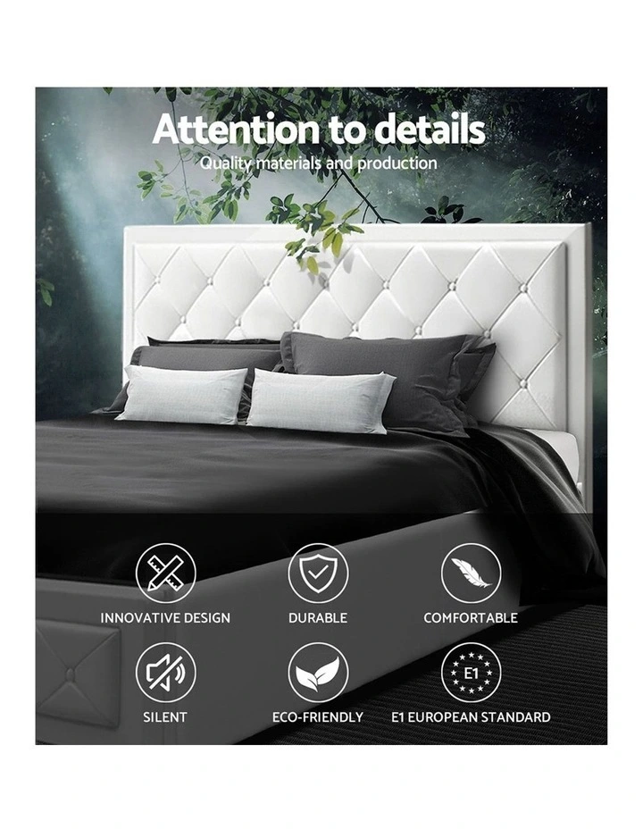 TIYO Queen Size Gas Lift Bed Frame Base With Storage Mattress White Leather 5 TIYO Queen Size Gas Lift Bed Frame Base With Storage Mattress White Leather - Image 3