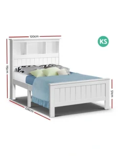 KING SINGLE Size Wooden Bookshelf Bed Frame White Mattress Base Platform Timber Pine Wood Bedroom Kids -Home Bedding Shop 795840220 2 720x928
