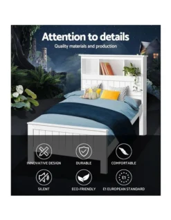 KING SINGLE Size Wooden Bookshelf Bed Frame White Mattress Base Platform Timber Pine Wood Bedroom Kids -Home Bedding Shop 795840220 3 720x928