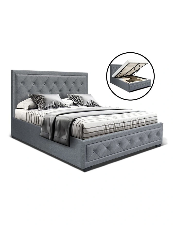 Bed Frame Double Full Size Gas Lift Base With Storage Grey Fabric TIYO 3 Bed Frame Double Full Size Gas Lift Base With Storage Grey Fabric TIYO