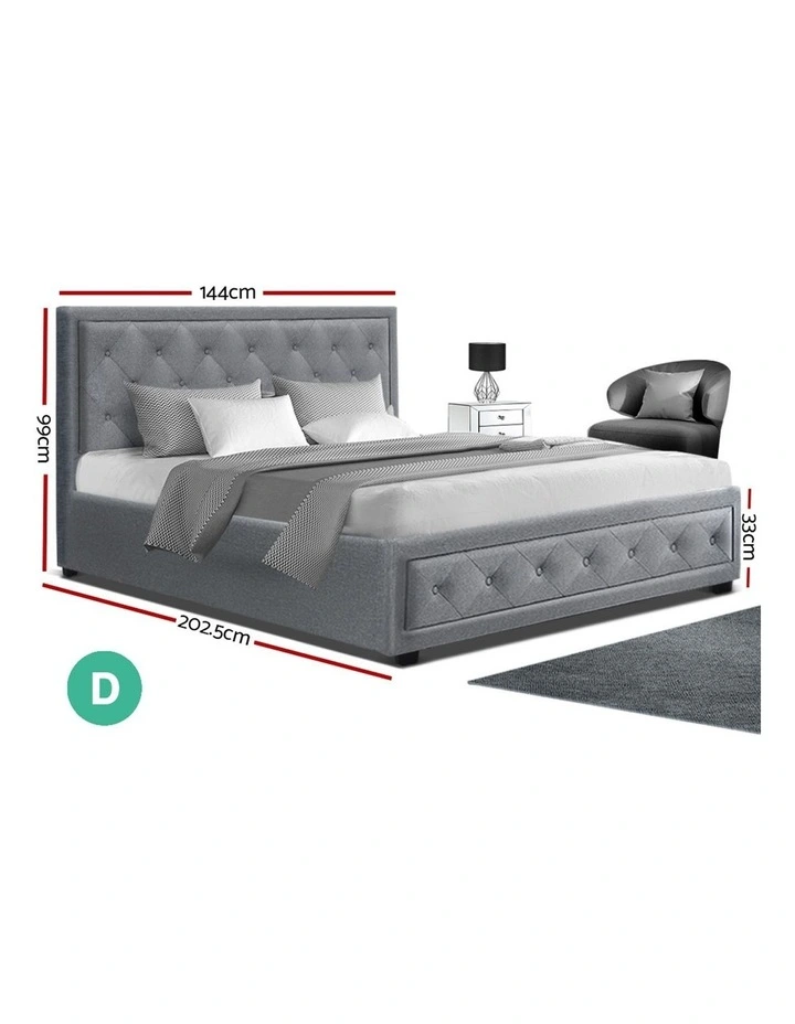 Bed Frame Double Full Size Gas Lift Base With Storage Grey Fabric TIYO 4 Bed Frame Double Full Size Gas Lift Base With Storage Grey Fabric TIYO - Image 2