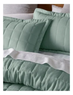 Sandy Cape Washed Belgian Linen Quilted Coverlet Eucalyptus -Home Bedding Shop 849720970 849721060 3 1 720x928