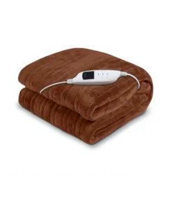 Heated Electric Blanket Throw Rug Coral Warm Fleece Winter Brown