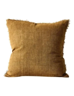 Vintage Linen Fringe Cushion In Bronze