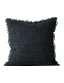 Vintage Linen Fringe Cushion In Slate