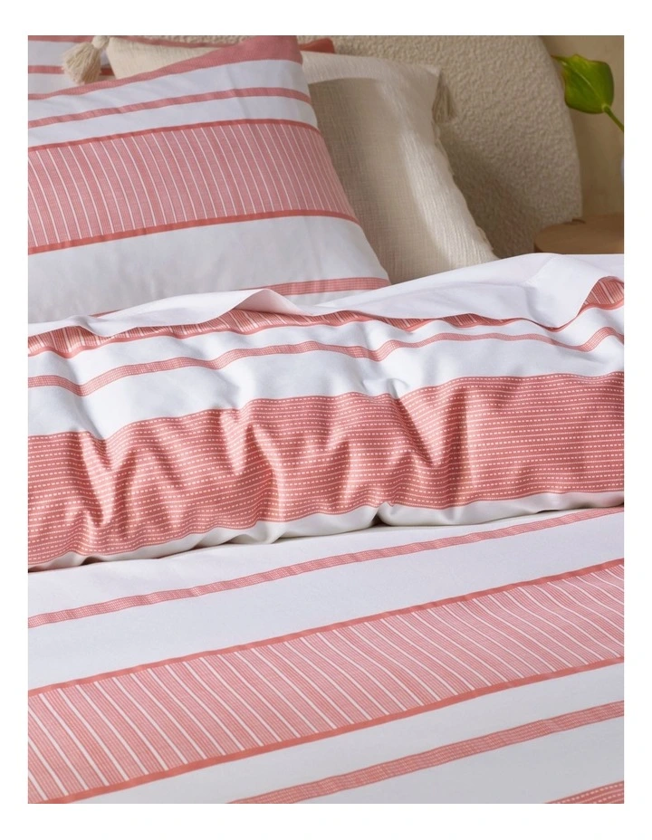 Porter Stripe Cotton Quilt Cover Set In Pink/White 5 Porter Stripe Cotton Quilt Cover Set In Pink/White - Image 3
