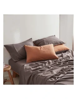 Cotton Double Sheet Set In Orange/Brown