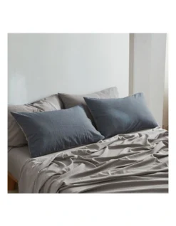 Cotton King Sheet Set In Blue/Dark Grey