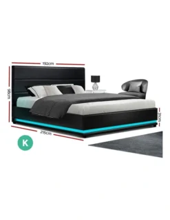 Lumi Gas Lift Bed Frame King Black Leather -Home Bedding Shop 888183460 2 720x928