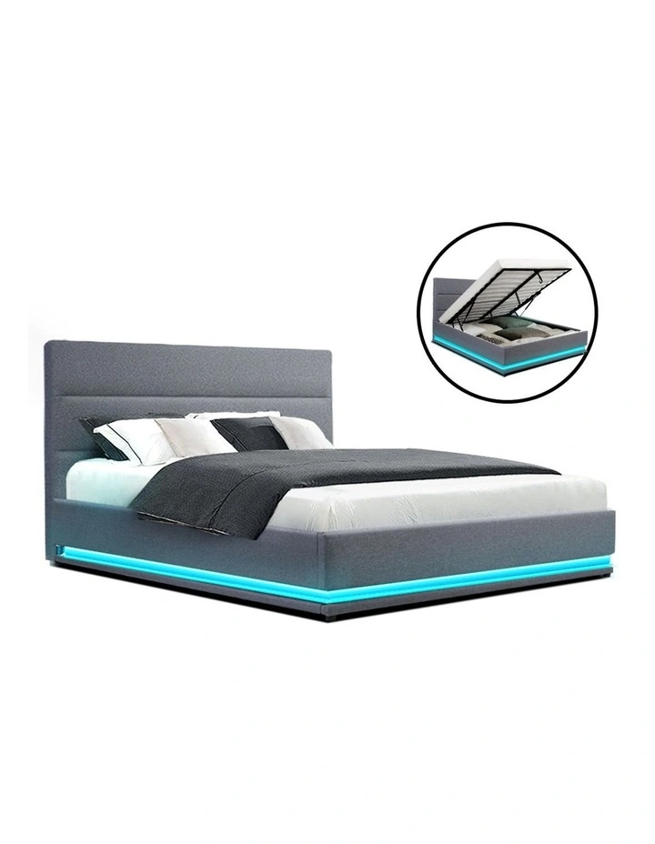 Lumi Gas Lift Bed Frame Queen Grey Fabric 3 Lumi Gas Lift Bed Frame Queen Grey Fabric