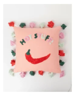 Hot Stuff Tufted Cotton Cushion With Tassel 50x50cm In Pink