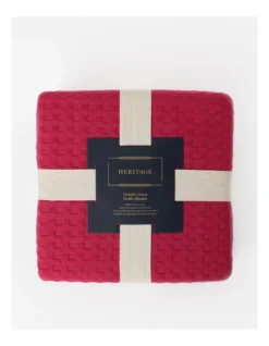 Heritage Turkish Cotton Waffle Blanket In Rust