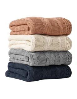 Cable Knit Throw In Pebble -Home Bedding Shop 976436650 2 720x928