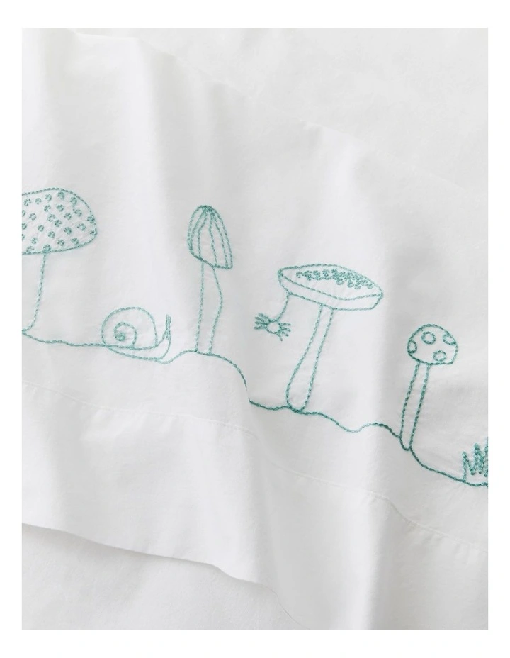 Kids Mushroom Garden Embroidered Flat Sheet Set In White 5 Kids Mushroom Garden Embroidered Flat Sheet Set In White - Image 3